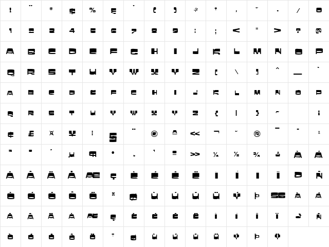 Laughin Regular  glyph index