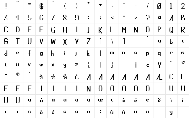 Champlin Regular  glyph index