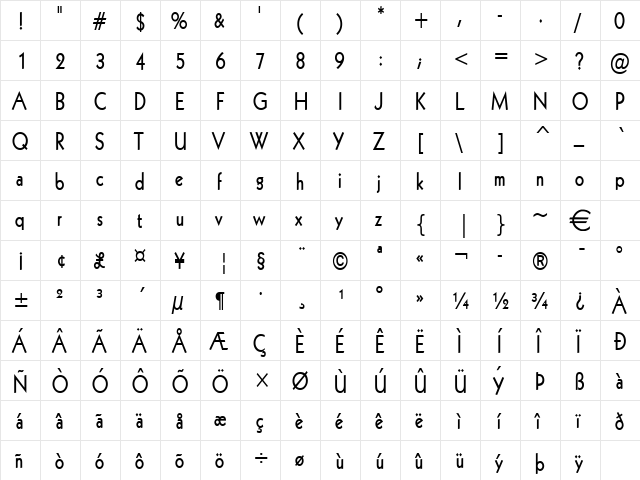 Geo112Condensed Bold  glyph index