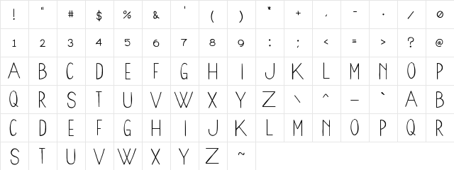 WoodCabin Medium  glyph index