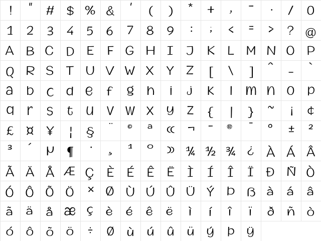 Mythical Garden Light  glyph index