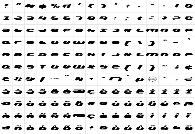 Kubrick Regular  glyph index