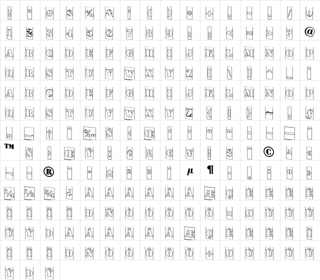 a_DodgerCmOtlDn Regular  glyph index