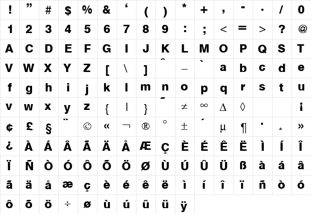 HegelDemi Regular  glyph index