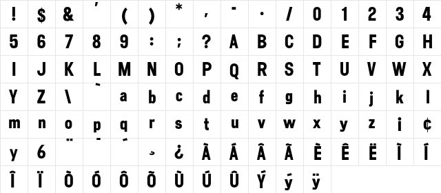 VibrationGothic Regular  glyph index