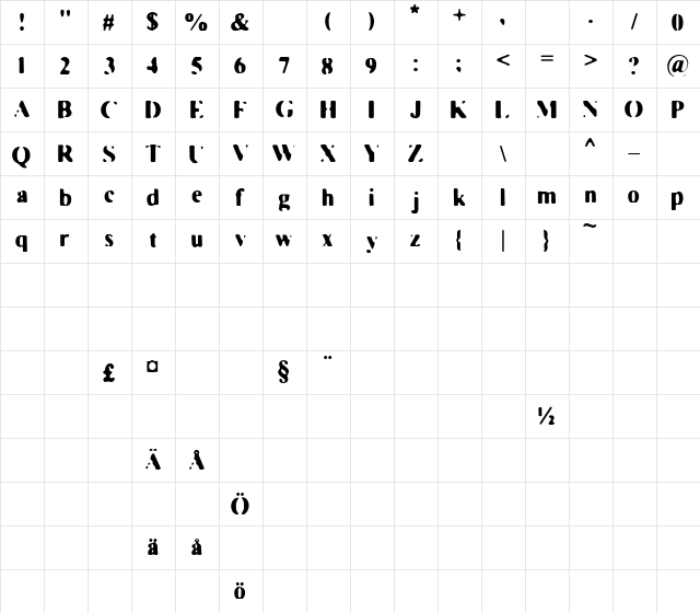 Faded MovieStar Faded MovieStar  glyph index