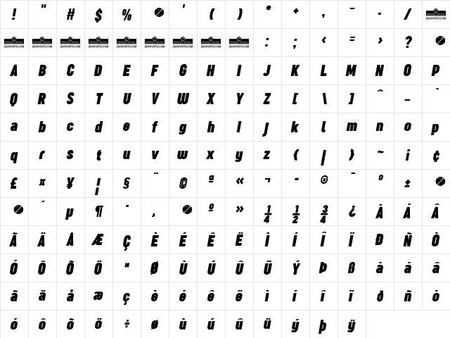 Sugo Pro Classic Trial Bold Italic  glyph index