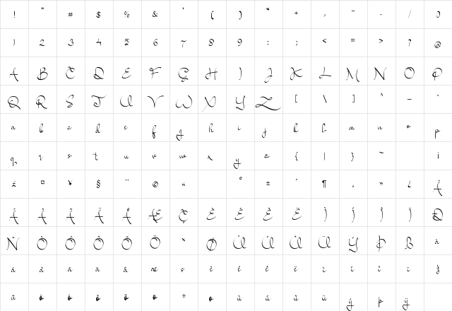 Kayama Regular  glyph index