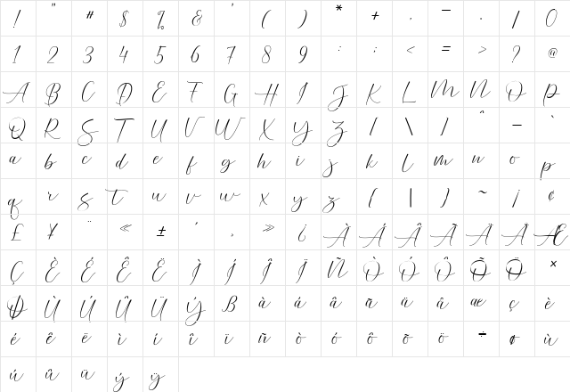 Helostar Regular  glyph index