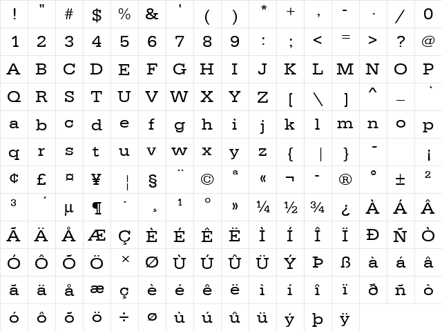 URWTypewriterTExtWid Regular  glyph index