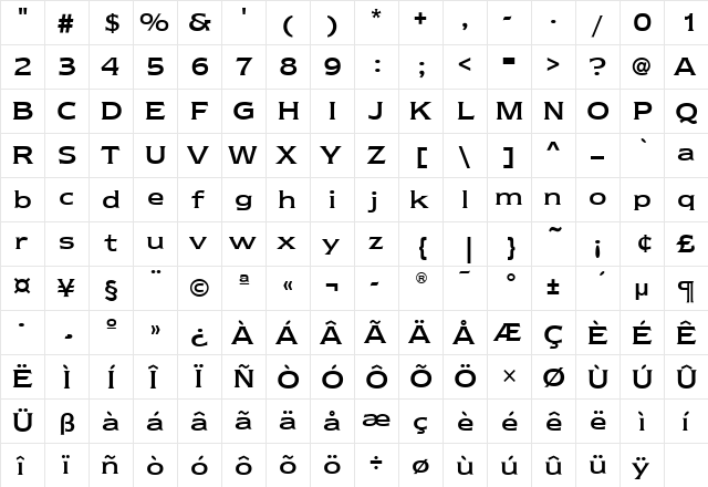 NewtextITC Regular  glyph index