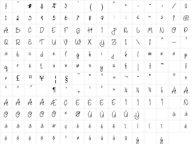 Akhadias Regular  glyph index
