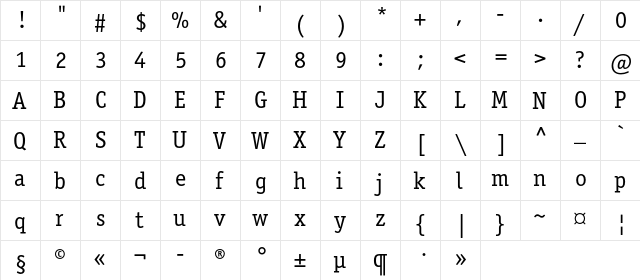 OfficinaSerifC Regular  glyph index