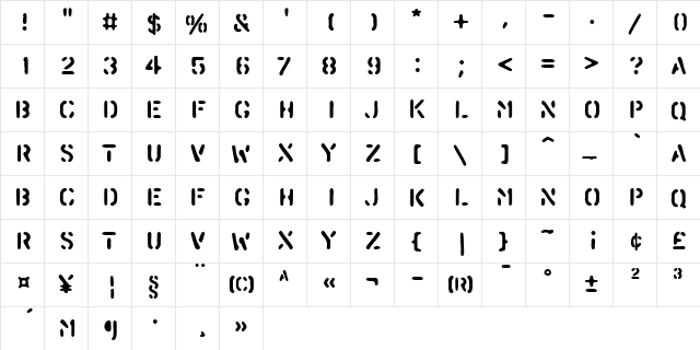 PF Stamps Pro Blur Regular  glyph index