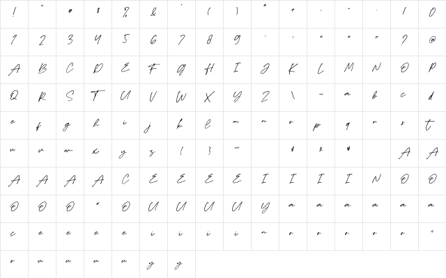 Gloved Regular  glyph index