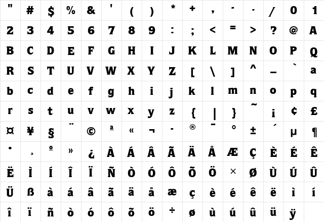 QuorumBlkITC Medium  glyph index