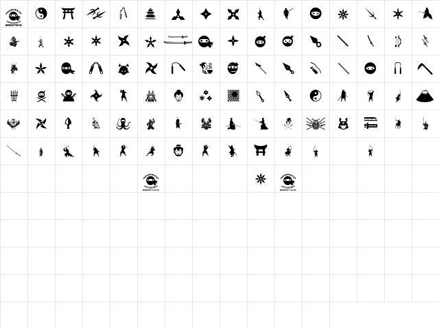 Ninja and Samurai Regular  glyph index