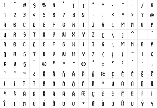 Kumba Sketch Regular  glyph index