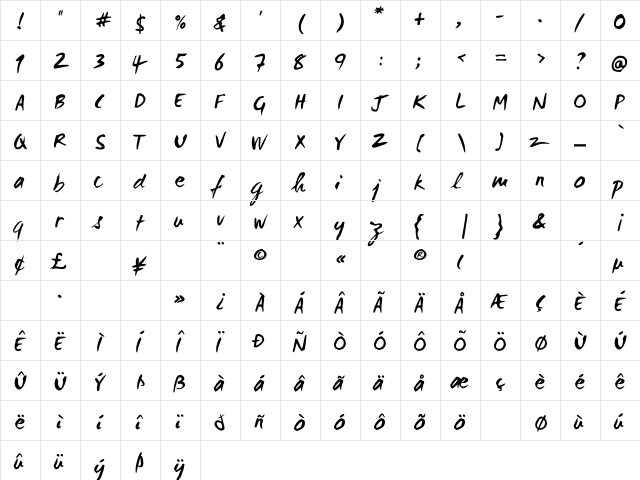 WC Mano Negra Bta Regular  glyph index