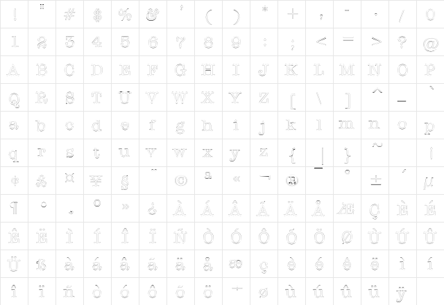 DatelineOutline Regular  glyph index