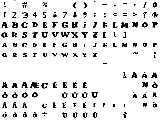Le Corniaud Regular  glyph index