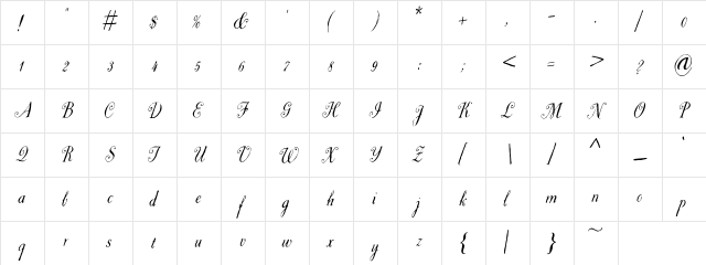 TXT Nuptials Regular  glyph index