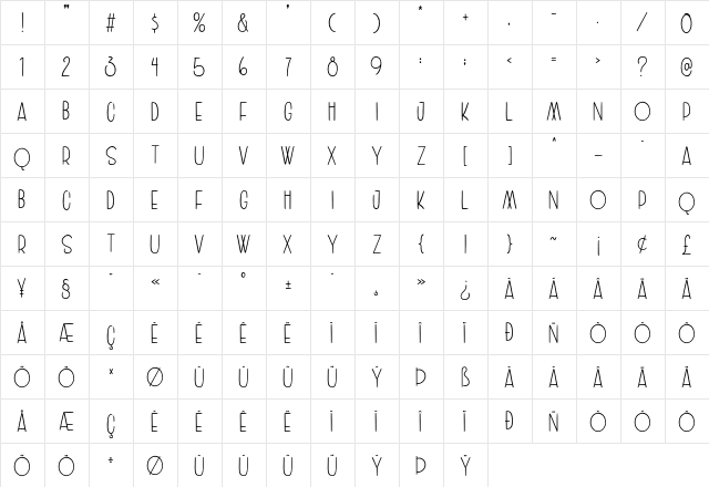 Amoore Regular  glyph index