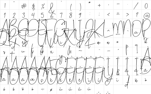 Alessandria Regular  glyph index