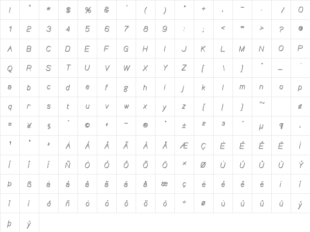 Canin Regular  glyph index