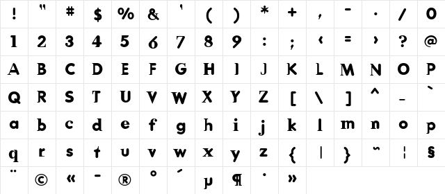 DeadHistoryC Bold  glyph index