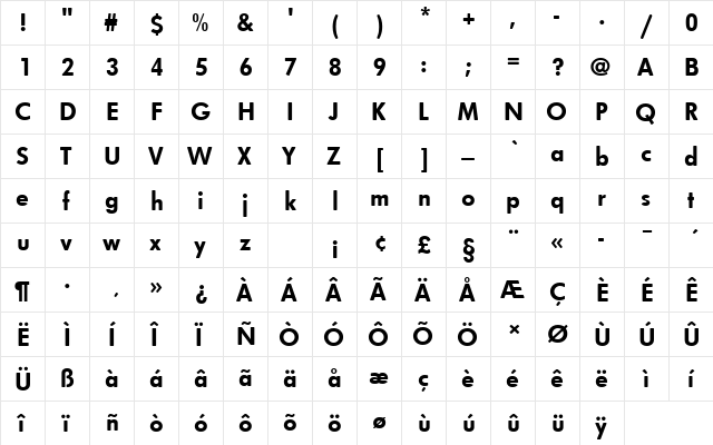 FuturaNo7TMedRo1 Regular  glyph index