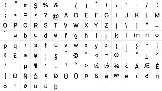 Flamante Round Book  glyph index