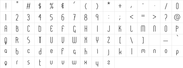 AB UltraChic Regular  glyph index