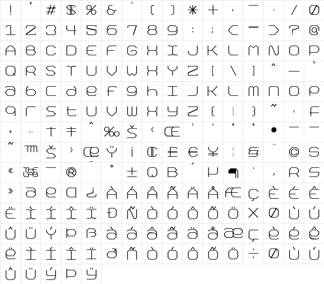 Kimono Geo Regular  glyph index