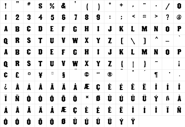 Tuscan MF Narrow  glyph index