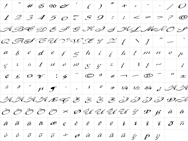 CowGirl156a Regular  glyph index