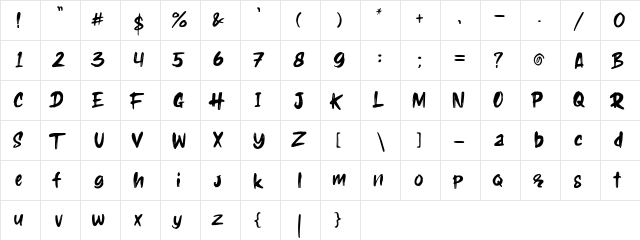 Holyrock Regular  glyph index