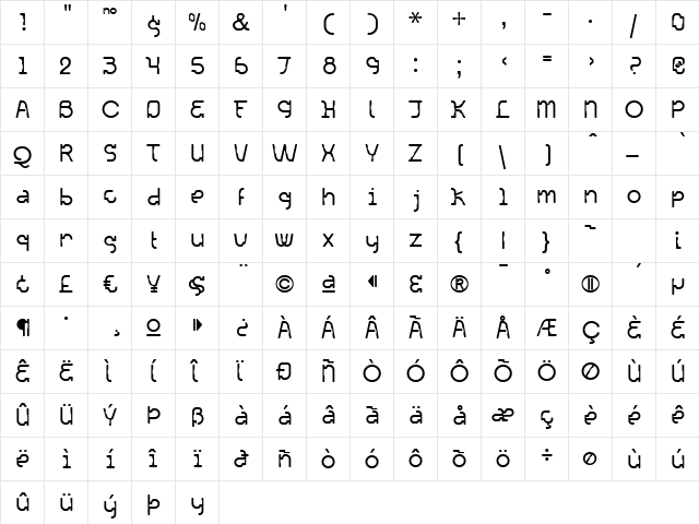 Acetone Regular  glyph index