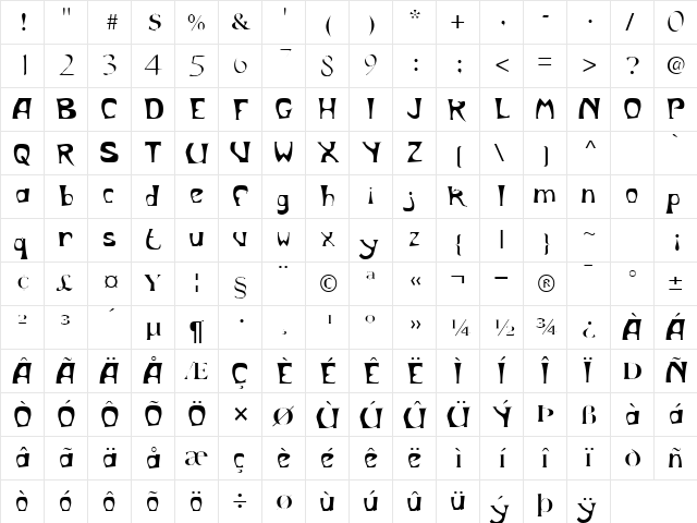 PeppertreeSSK Regular  glyph index