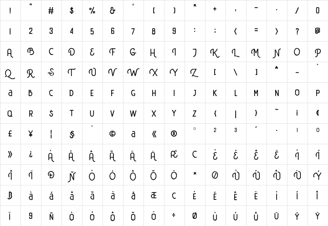 Delfina Aged Regular  glyph index