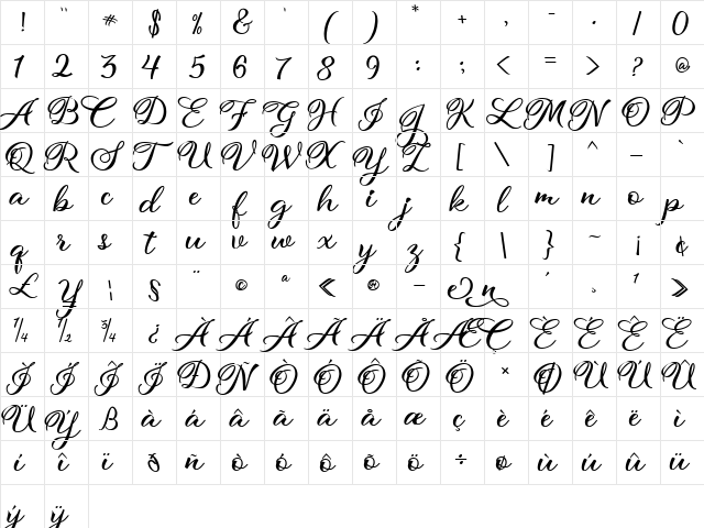 hollya Regular  glyph index