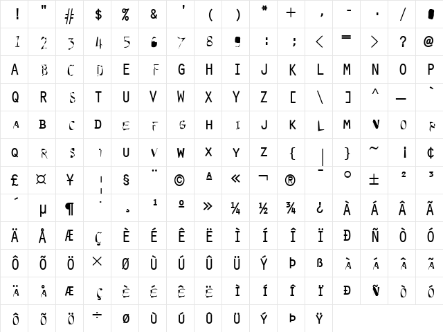Outsidein Medium  glyph index