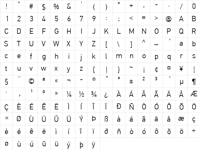 PF DinText Pro Light  glyph index