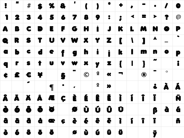 FolksXX Heavy  glyph index