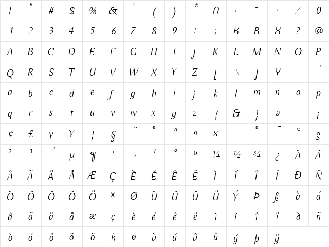 Ellipse ITC TT Italic  glyph index