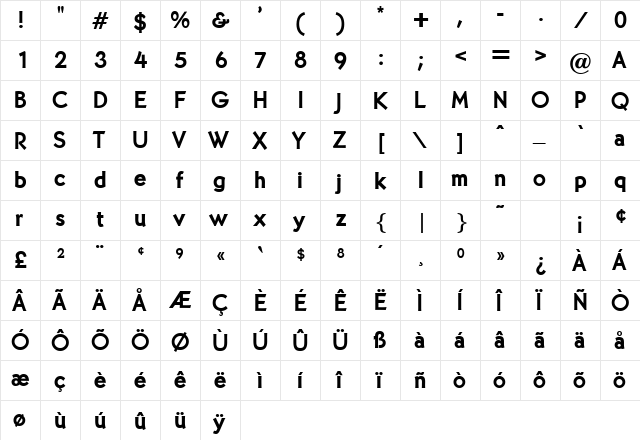 Malloy Regular  glyph index
