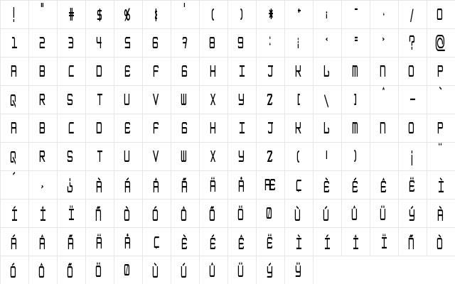 EpicenterBoldSkinny Regular  glyph index