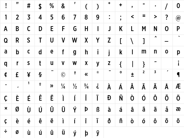 Gotham XNarrow Medium  glyph index