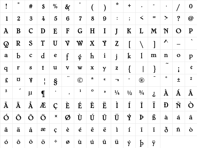 Chesterfield LT Std Regular  glyph index
