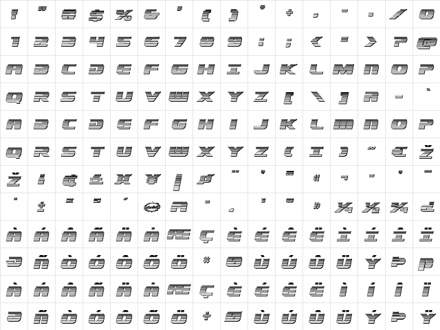 Dekaranger Platinum Italic Italic  glyph index